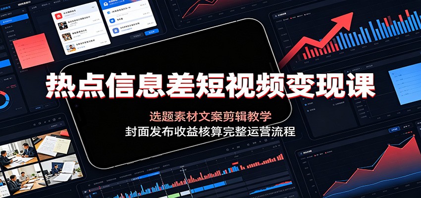 热点信息差短视频变现课：选题素材文案剪辑教学，封面发布收益核算完整运营流程-52项目站