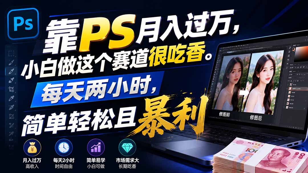 靠PS月入过万，小白做这个赛道很吃香。每天两小时，简单轻松且暴利-52项目站