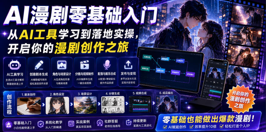 AI漫剧零基础入门,从AI工具学习到落地实操,开启你的漫剧创作之旅-52项目站
