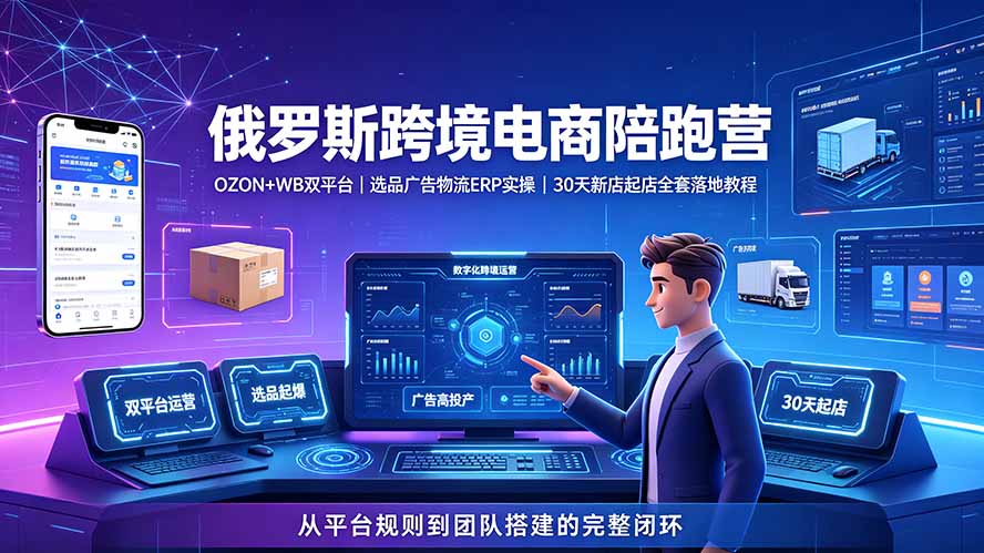 2026俄罗斯跨境电商陪跑营：OZON+WB双平台｜选品广告物流ERP实操｜30天新店起店全套落地教程-52项目站