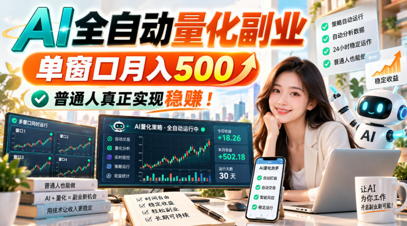 AI全自动量化副业，单窗口月入500，普通人真正实现稳賺！【揭秘】-52项目站