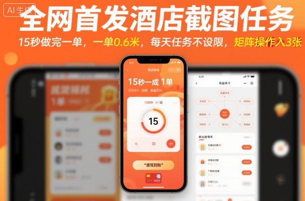 全网首发酒店截图任务，15秒做完一单，一单0.6米，每天任务不设限，矩阵操作日入3张【揭秘】-52项目站