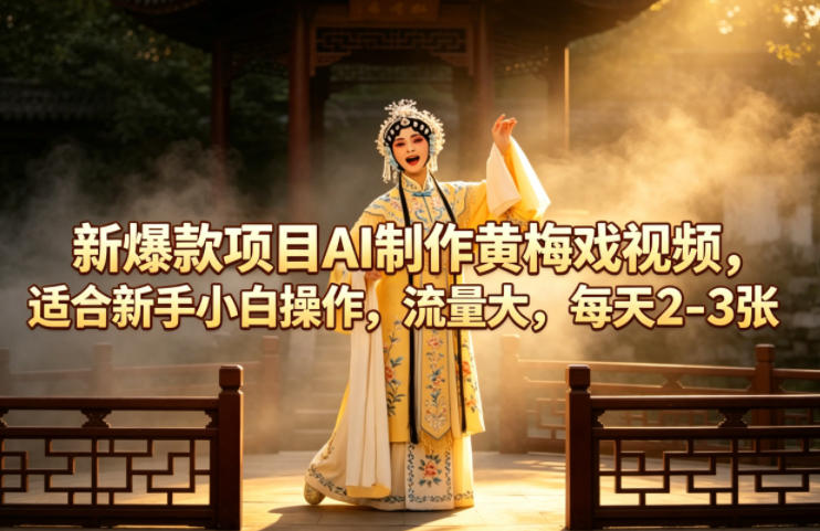新爆款项目AI制作黄梅戏视频，适合新手小白操作，流量大，每天2-3张-52项目站