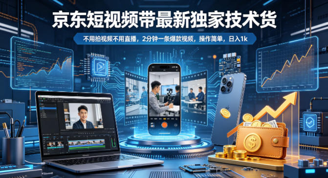 京东短视频带货最新独家技术，不用拍视频不用直播，2分钟一条爆款视频，操作简单，日入1k+【揭秘】-52项目站