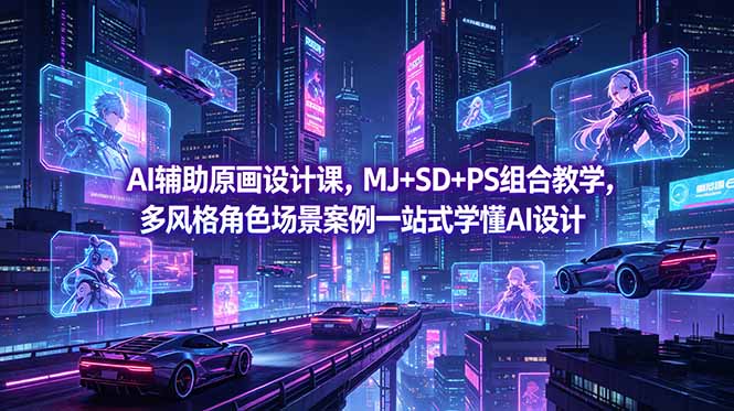 AI辅助原画设计课，MJ+SD+PS组合教学，多风格角色场景案例一站式学懂AI设计-52项目站