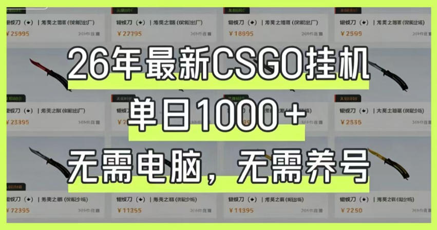 26年最新CSGO挂G系统，单日1000+，无需电脑，无需养号，0基础可上手【揭秘】-52项目站
