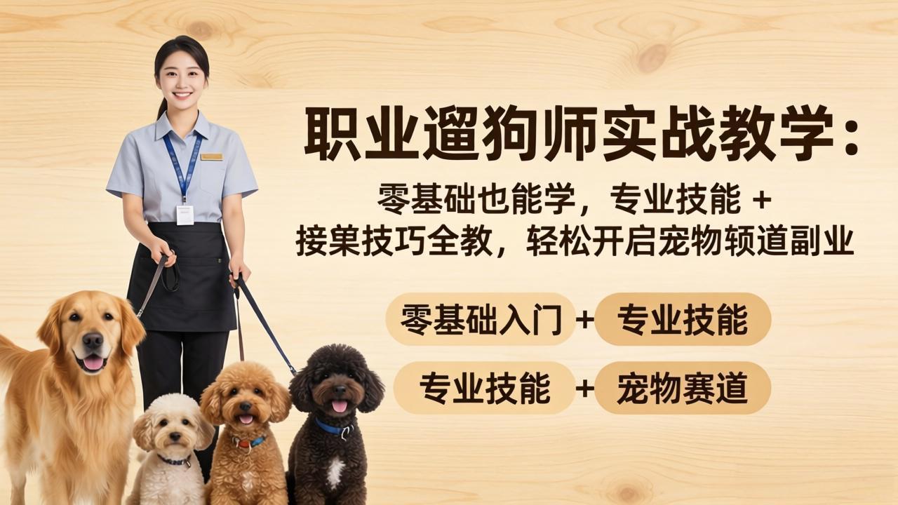 职业遛狗师实战教学：零基础也能学，专业技能 + 接单技巧全教，轻松开启宠物赛道副业-52项目站