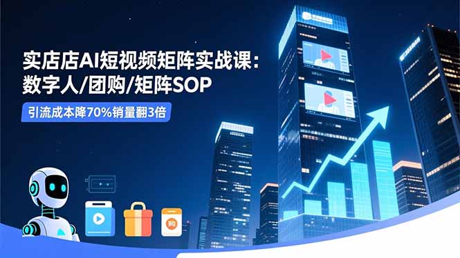 实体店AI短视频矩阵实战课:数字人/团购/矩阵SOP,引流成本降70%销量翻3倍-52项目站