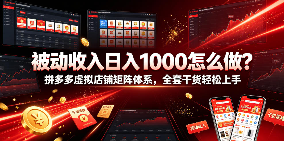被动收入日入1000怎么做？拼多多虚拟店铺矩阵体系，全套干货轻松上手【揭秘】-52项目站