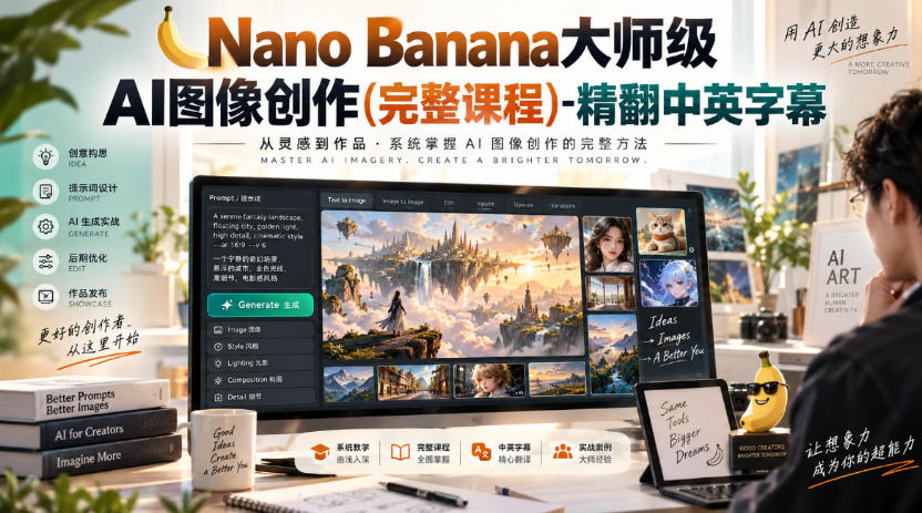 【无水印】Nano Banana大师级AI图像创作(完整课程)-精翻中英字幕-52项目站
