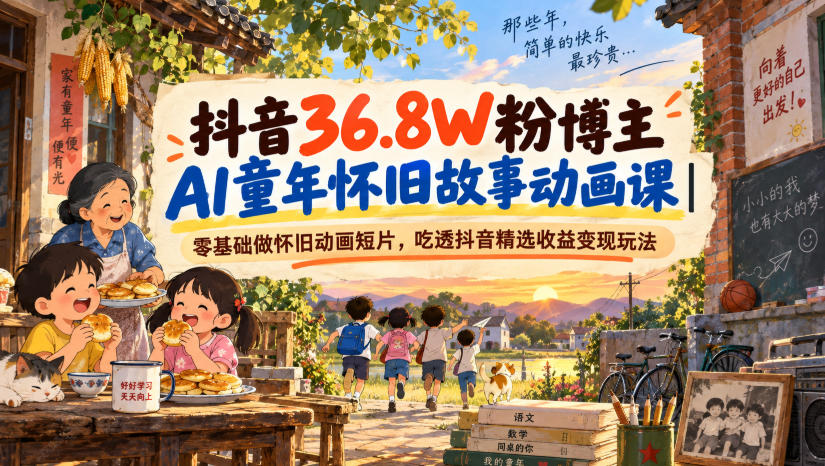 抖音36.8W粉博主AI童年怀旧故事动画课｜零基础做怀旧动画短片，吃透抖音精选收益变现玩法-52项目站