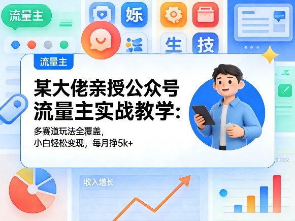 某大佬亲授公众号流量主实战教学：多赛道玩法全覆盖，小白轻松变现，每月多挣5k+-52项目站