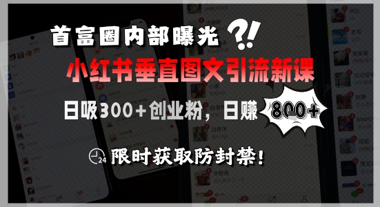 首富圈内部曝光小红书垂直图文引流新课,日吸300+创业粉,日入8张+,限时获取防封禁-52项目站