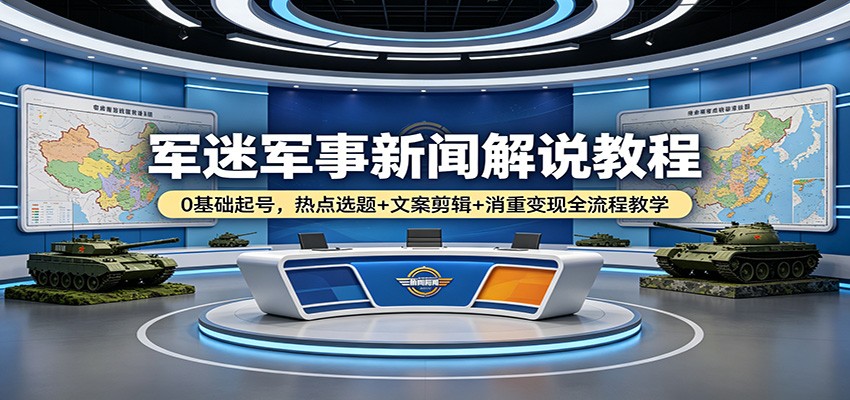 军迷军事新闻解说教程：0基础起号，热点选题+文案剪辑+消重变现全流程教学-52项目站