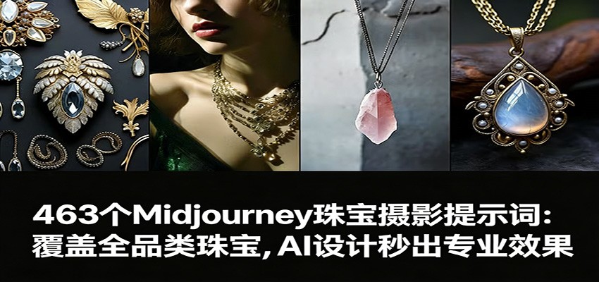 463个Midjourney珠宝摄影提示词：覆盖全品类珠宝，AI设计秒出专业效果-52项目站