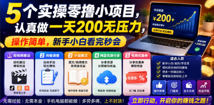 5个实操零撸小项目,认真做一天200无压力,操作简单,新手小白看完秒会【揭秘】-52项目站