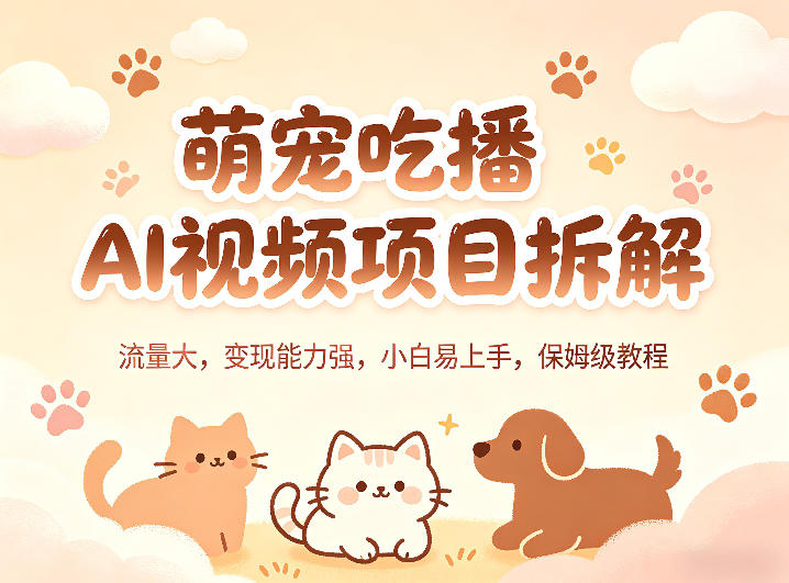 萌宠吃播AI视频项目拆解，流量大，变现能力强，小白易上手，保姆级教程-52项目站