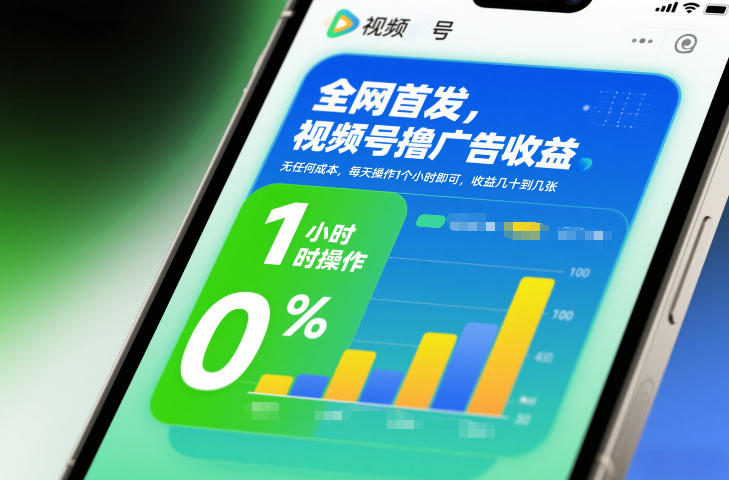 全网首发,视频号撸广告收益,无任何成本,每天操作1个小时即可,收益几十到几张-52项目站