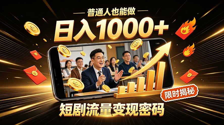一部手机做短剧分发，不用真人出镜、不用拍摄剧本，快手流量变现日赚千元-52项目站
