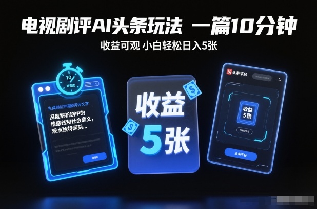 电视剧评AI头条玩法,一篇10分钟,收益可观,小白轻松日入5张+【独家】-52项目站