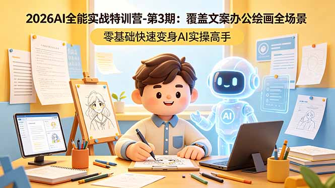 2026AI全能实战特训营-第3期:覆盖文案办公绘画全场景 零基础快速变身AI实操高手-52项目站