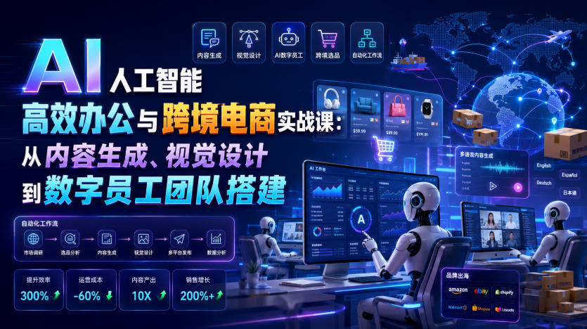 AI人工智能高效办公与跨境电商实战课：从内容生成、视觉设计到数字员工团队搭建-52项目站