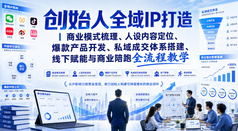 创始人全域IP打造｜商业模式梳理、人设内容定位、爆款产品开发、私域成交体系搭建、线下赋能与商业陪跑全流程教学-52项目站