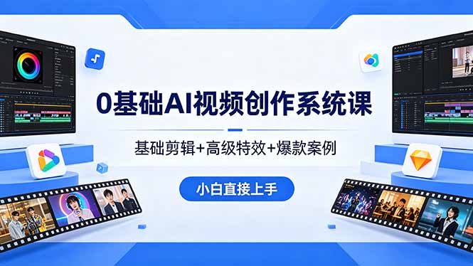 0基础AI视频创作系统课，基础剪辑+高级特效+爆款案例，小白直接上手-52项目站