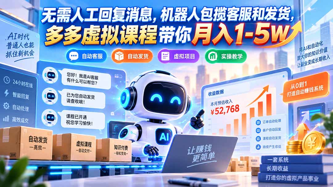 无需人工回复消息，机器人包揽客服和发货，多多虚拟课程带你月入1-5W-52项目站