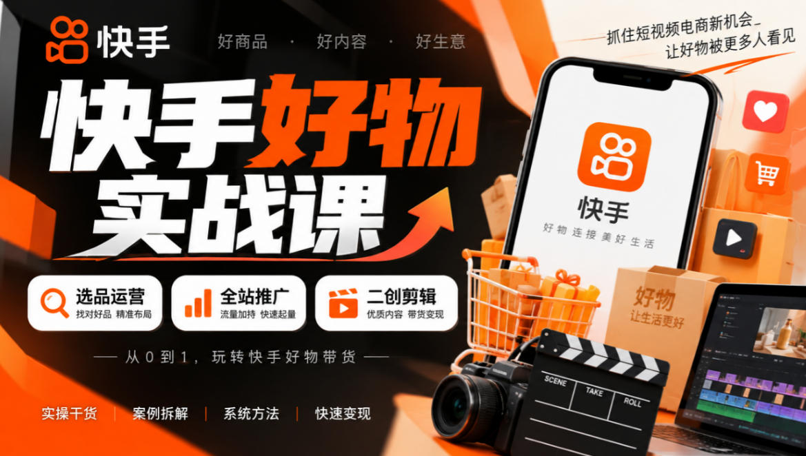 快手好物实战课|选品运营+全站推广+二创剪辑带货变现-52项目站
