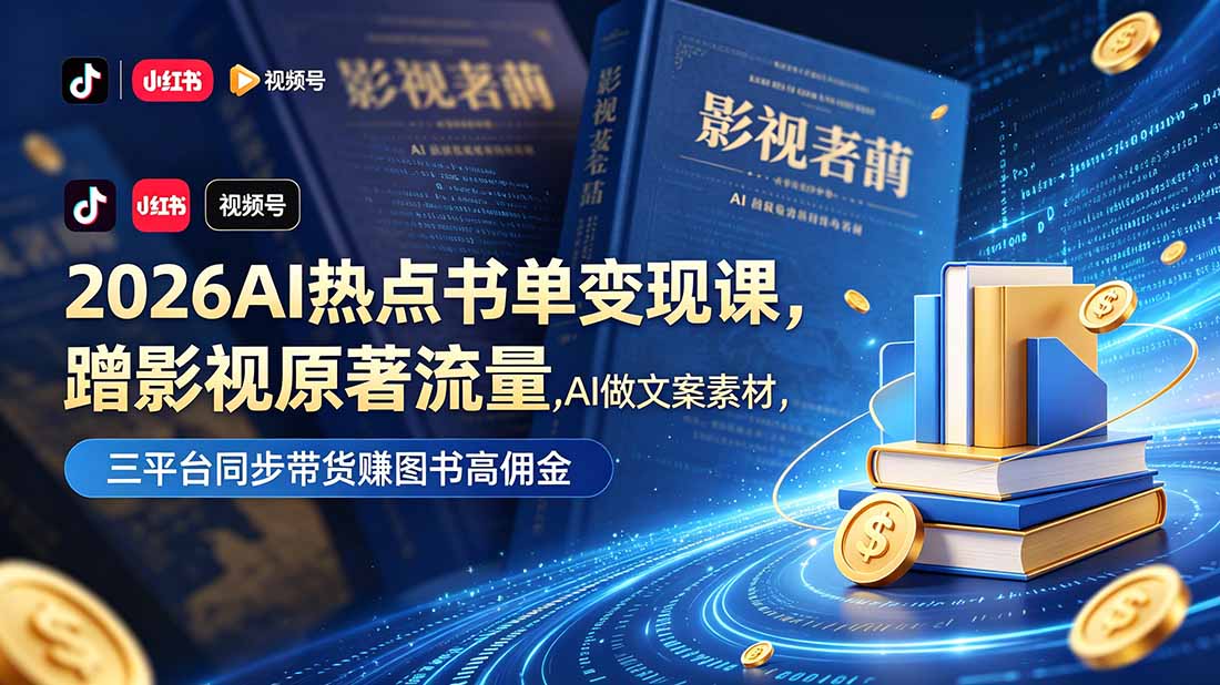 2026AI热点书单变现课,蹭影视原著流量,AI做文案素材,三平台同步带货赚图书高佣金-52项目站