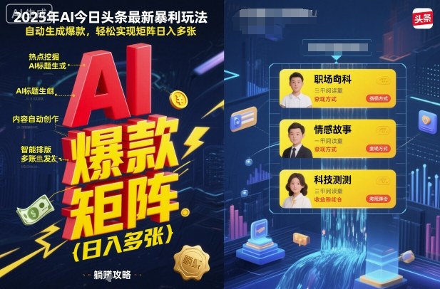 2025年AI今日头条最新暴利玩法，自动生成爆款，轻松实现矩阵日入多张-52项目站