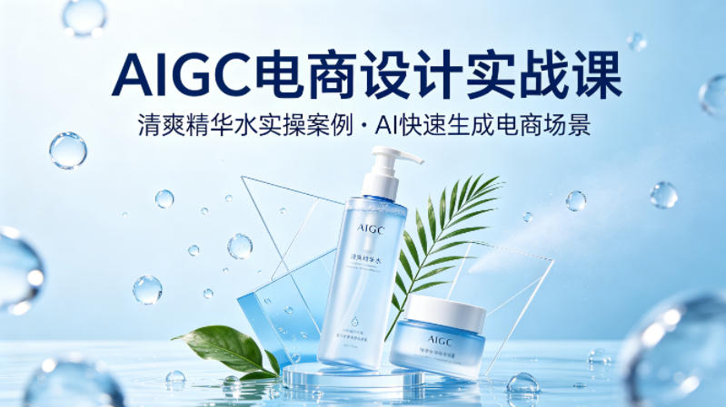 AIGC电商设计实战课，以清爽精华水为实操案例，教你用AI快速生成电商场景-52项目站