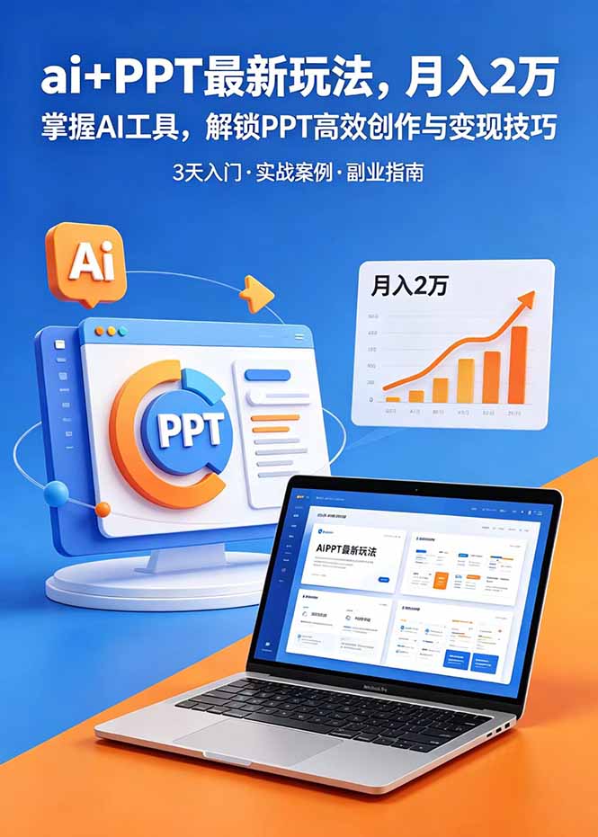 ai+PPT最新玩法,月入2万掌握AI工具,解锁PPT高效创作与变现技巧3天入门,实战案例·副业指南-52项目站
