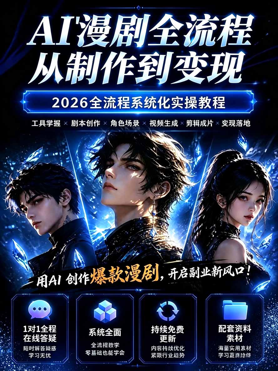 图片[1]-【无水印】2026AI漫剧创作与商业变现掘金营：打通选题→AI编剧→角色场景→自动分镜→视频生成→剪辑发布→运营变现-52项目站