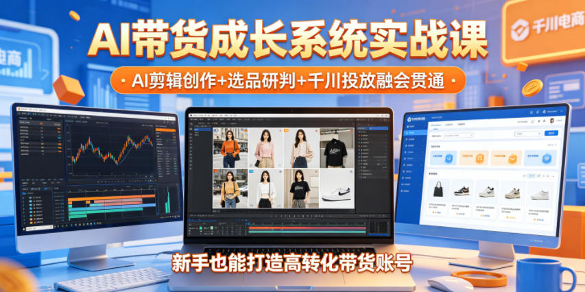 AI带货成长系统实战课,AI剪辑创作+选品研判+千川投放融会贯通,新手也能打造高转化带货账号(更新2026年)-52项目站