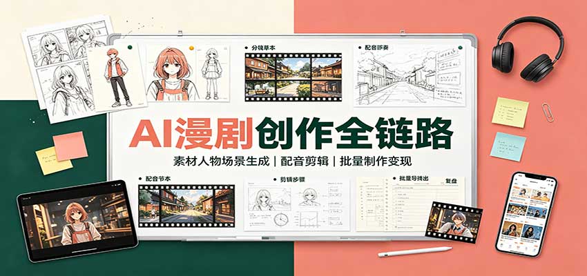 AI漫剧创作全链路：素材人物场景生成，配音剪辑，批量制作变现-52项目站