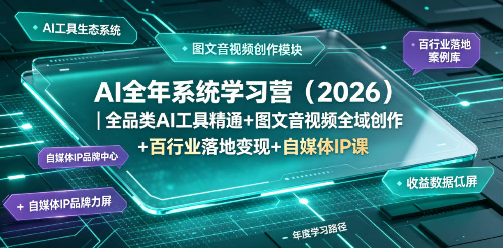 AI全年系统学习营(2026)｜全品类AI工具精通+图文音视频全域创作+百行业落地变现+自媒体IP打造年度进阶大课-52项目站