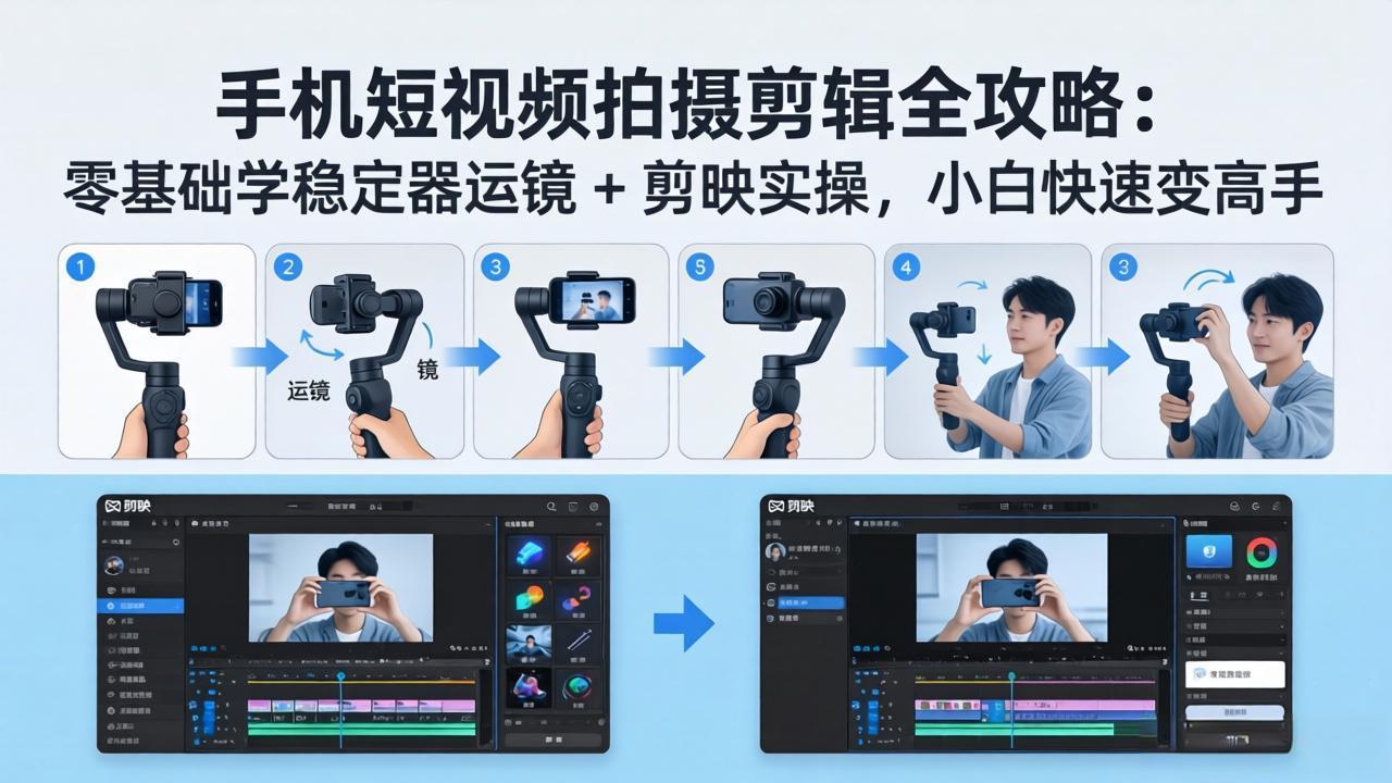 手机短视频拍摄剪辑全攻略：零基础学稳定器运镜 + 剪映实操，小白快速变高手-52项目站