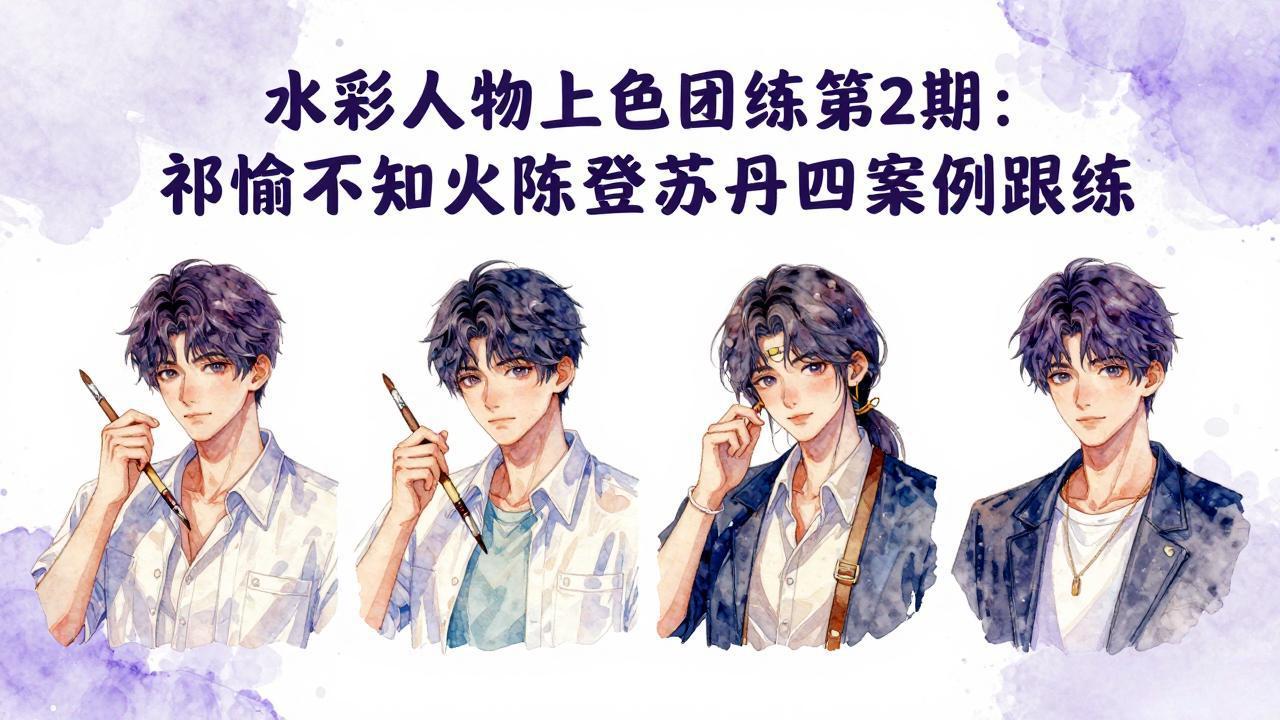 水彩人物上色团练第2期：祁煜不知火陈登苏丹四案例跟练，手把手提升绘画能力-52项目站