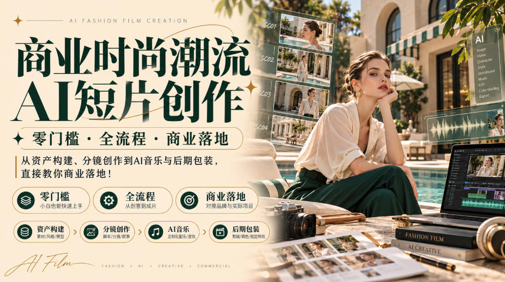 商业时尚潮流AI短片创作|零门槛・全流程・商业落地,从资产构建、分镜创作到AI音乐与后期包装,直接教你商业落地!-52项目站