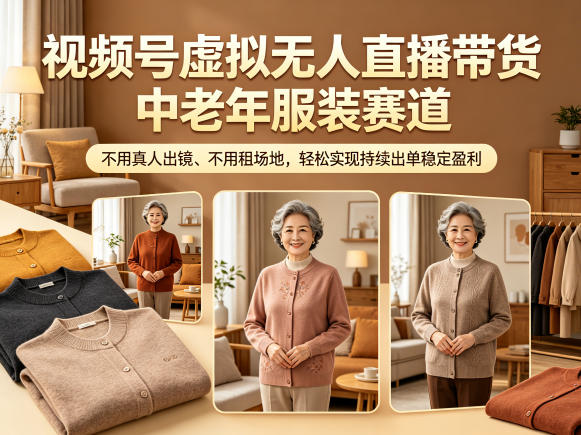 视频号虚拟无人直播带货中老年服装赛道,不用真人出镜、不用租场地,轻松实现持续出单稳定盈利-52项目站