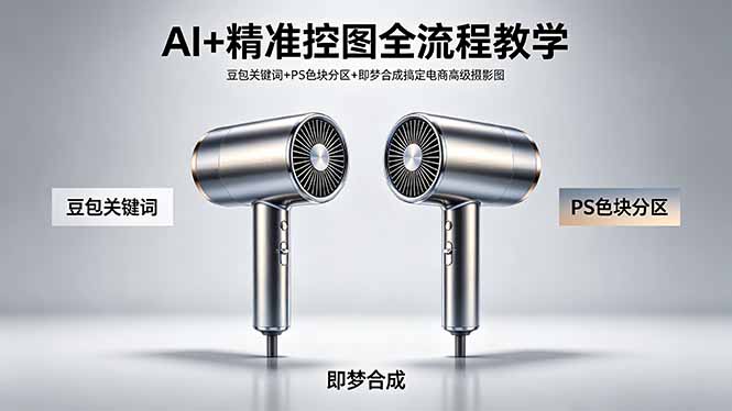 AI+精准控图全流程教学 豆包关键词+PS色块分区+即梦合成搞定电商高级摄影图-52项目站