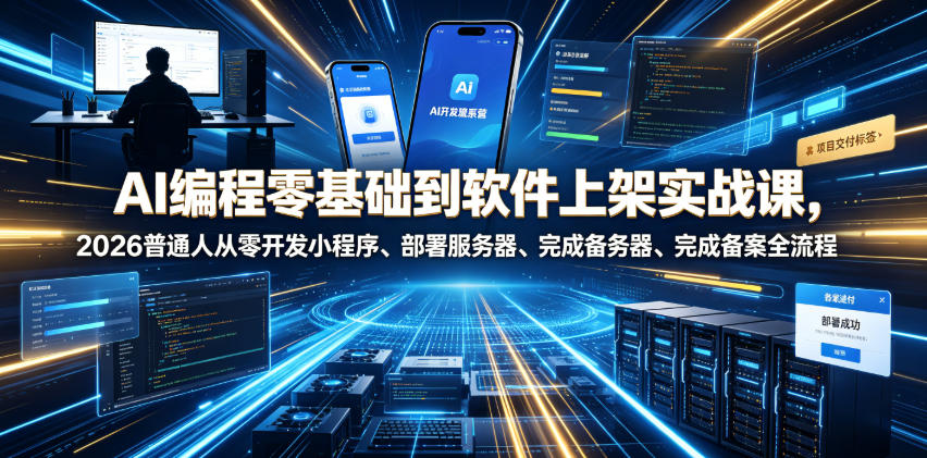 AI编程零基础到软件上架实战课，2026普通人从零开发小程序、部署服务器、完成备案全流程项目落地教程-52项目站