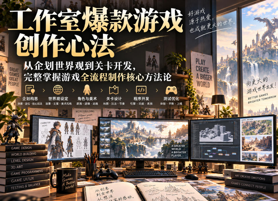 工作室爆款游戏创作心法｜从企划世界观到关卡开发，完整掌握游戏全流程制作核心方法论-52项目站