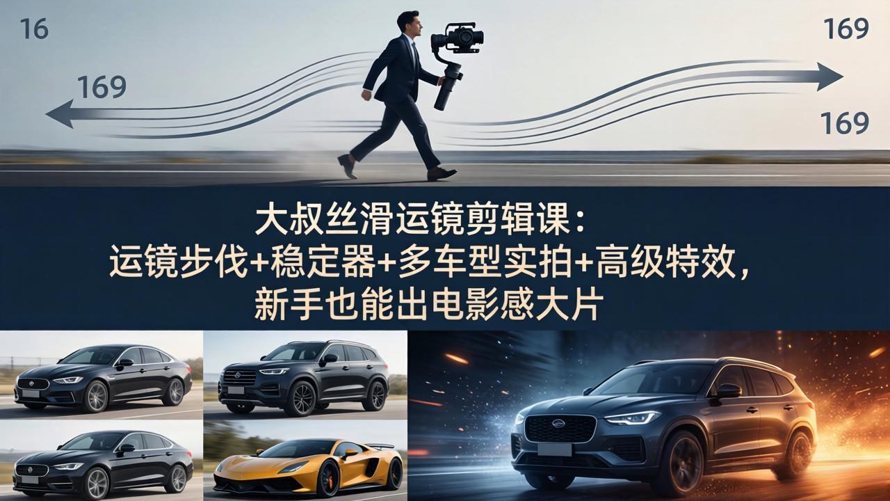 大叔丝滑运镜剪辑课：运镜步伐+稳定器+多车型实拍+高级特效，新手也能出电影感大片-52项目站