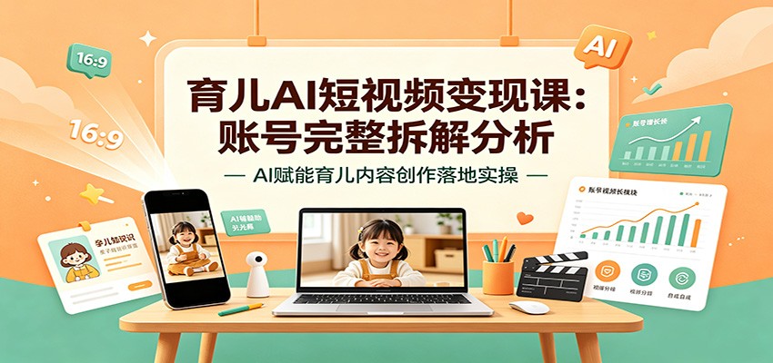 育儿AI短视频变现课：账号完整拆解分析，AI赋能育儿内容创作落地实操-52项目站