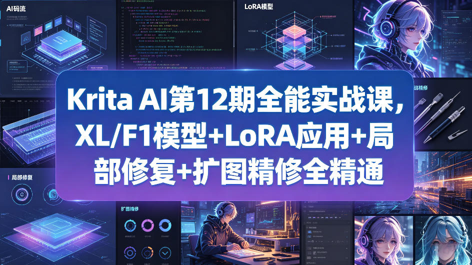 Krita AI第12期全能实战课，XL/F1模型+LoRA应用+局部修复+扩图精修全精通-52项目站