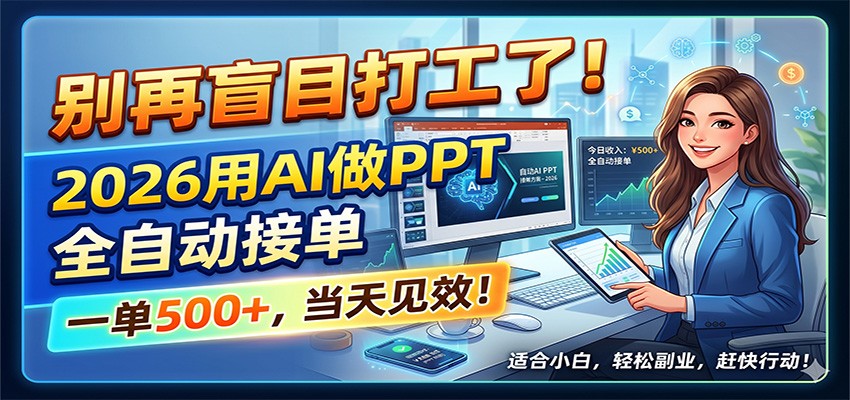 别再盲目打工了!2026用AI做PPT全自动接单,一单5张+,当天见效!-52项目站