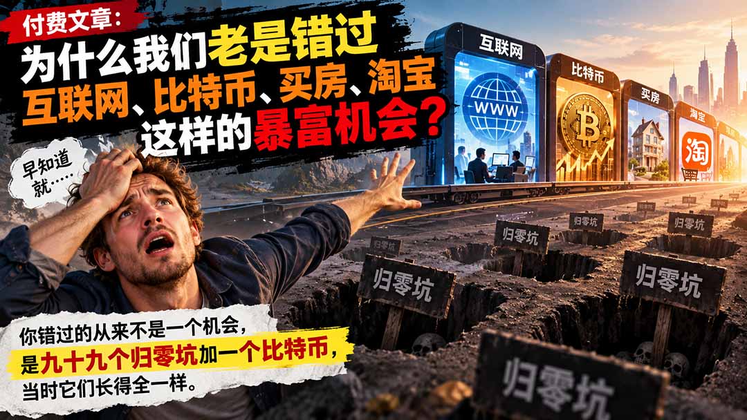 付费文章：为什么我们老是错过互联网、比特币、买 房、淘宝这样的暴富机会？-52项目站